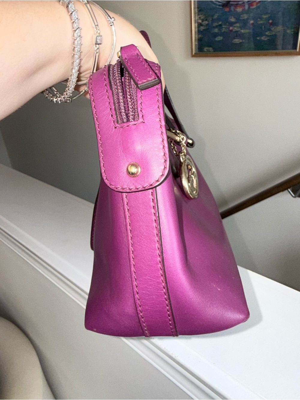 Gucci Purple Leather Top-Handle Satchel with Gold-Tone Logo Charm - Picture 4 of 13